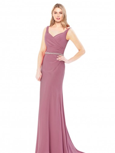 Affordable Long Slim Chiffon Prom Dress with Beaded Waist Canada