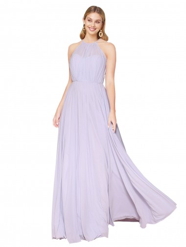 Affordable High Neck Halter Shirred Chiffon Prom Dress Canada