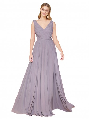 Affordable Draped Floor Length High Neck V-Back Chiffon Prom Dress with Shirred Bodice Canada