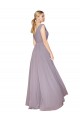 Affordable Draped Floor Length High Neck V-Back Chiffon Prom Dress with Shirred Bodice Canada