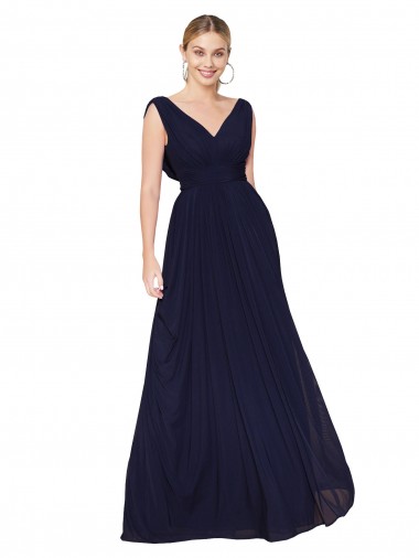 Affordable Draped Long V-Neck Floor Length Chiffon Prom Dress Canada