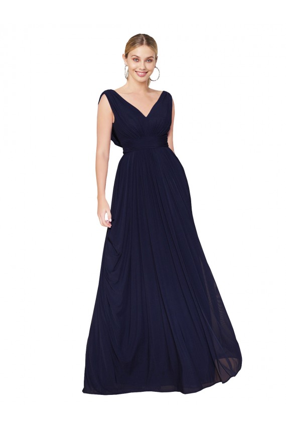 Affordable Draped Long V-Neck Floor Length Chiffon Prom Dress Canada