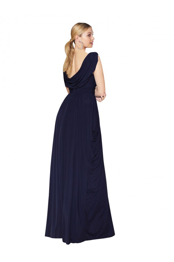 Affordable Draped Long V-Neck Floor Length Chiffon Prom Dress Canada