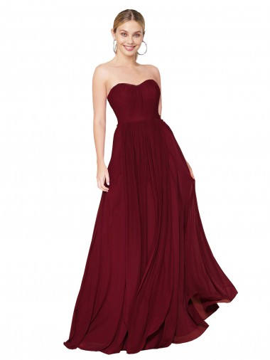 Affordable Draped Strapless Long A-Line Chiffon Prom Dress Canada