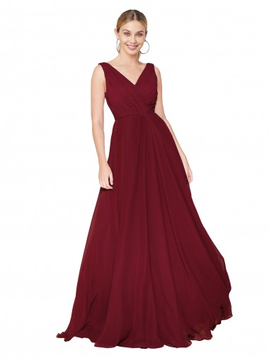 Affordable Draped A-Line V-Neck Floor Length Chiffon Prom Dress Canada