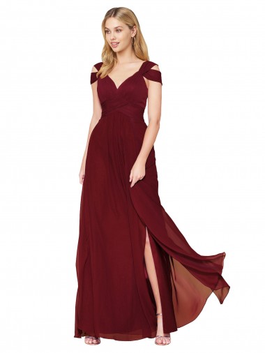 Affordable Off the Shoulder Long Chiffon Prom Dress with Side Slit Canada