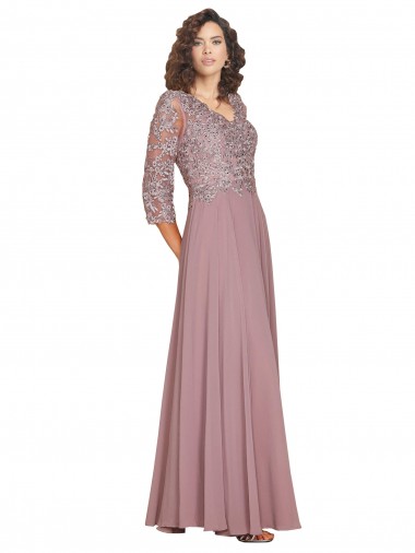 Affordable Hand-Beaded Bodice V-Neckline Long Sleeves Chiffon Prom Dress Canada