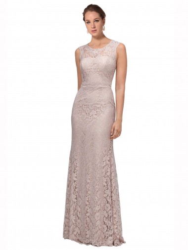 Affordable Long Sleeveless All Lace Prom Dress with Scoop Neckline Canada