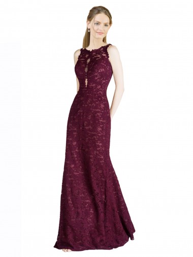 Affordable Long Lace Prom Dress with Peekaboo Bodice and Keyhole Back Canada