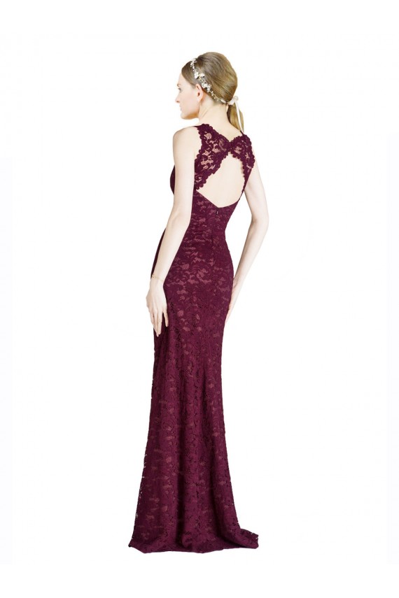 Affordable Long Lace Prom Dress with Peekaboo Bodice and Keyhole Back Canada