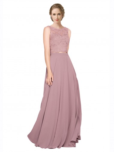 Affordable Long A-Line Chiffon Prom Dress with Sleeveless Lace Crop Top Canada