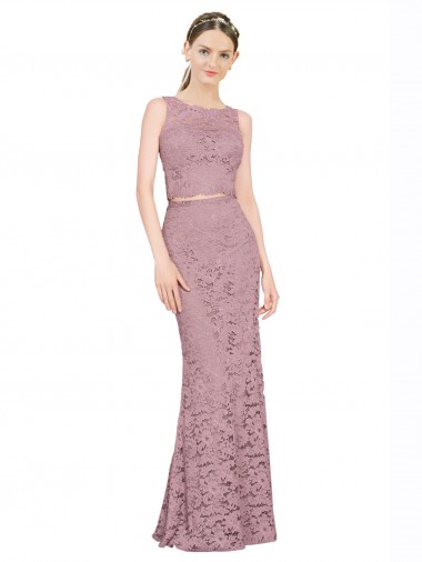 Affordable Sleeveless Crop Top High Neck Mermaid Lace Prom Dress Canada