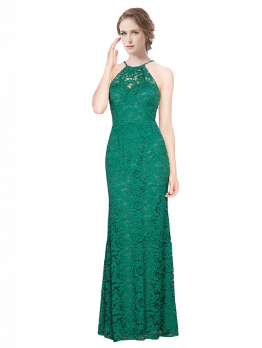 Affordable High Illusion Halter Neck Long Lace Prom Dress Canada