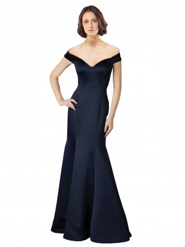 Affordable Fit and Flare Satin Prom Dress with Off the Shoulder Neckline Canada