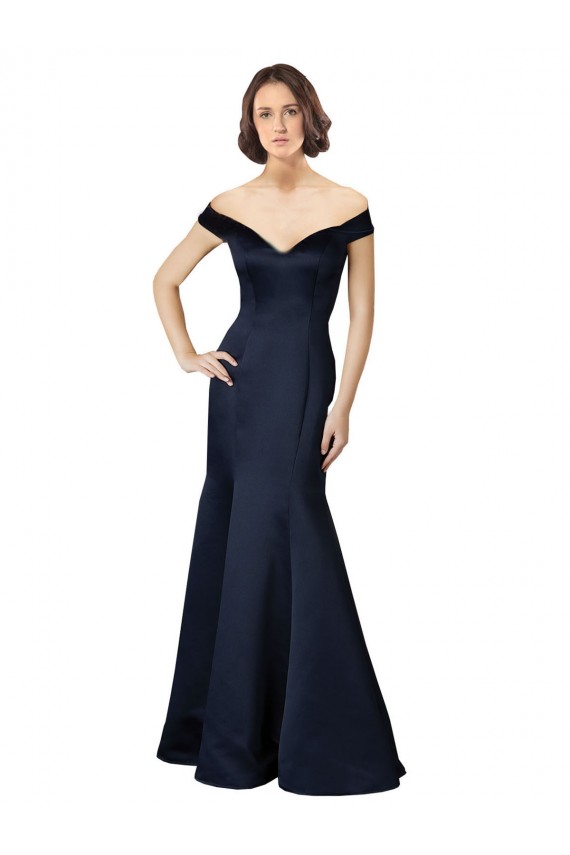 Affordable Fit and Flare Satin Prom Dress with Off the Shoulder Neckline Canada