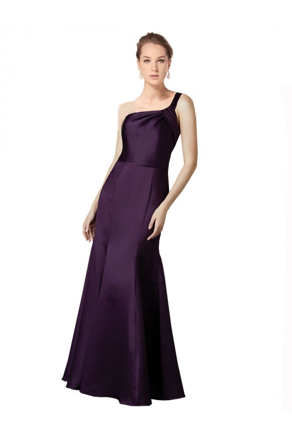 Affordable Long Ruched Neckline One Shoulder Satin Prom Dress Canada