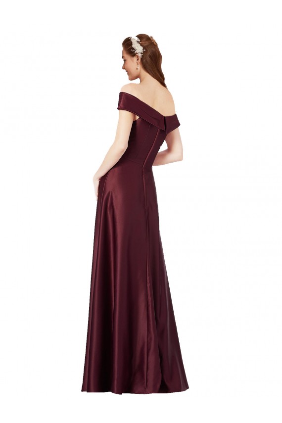 Affordable Long Off the Shoulder Satin Prom Dress with Thigh-high Slit Canada