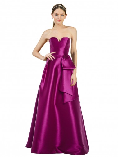 Affordable Sleeveless V-Neck Long Satin Prom Dress with Bow Waist Canada