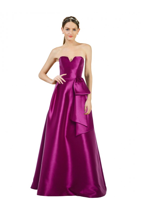 Affordable Sleeveless V-Neck Long Satin Prom Dress with Bow Waist Canada