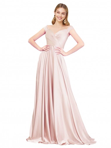 Affordable A-Line Off the Shoulder Sweetheart Satin Prom Dress Canada