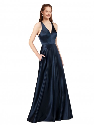 Affordable Long Satin Prom Dress with Halter Neckline Canada