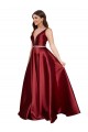 Affordable Sleeveless Deep V-Neck A-Line Satin Prom Dress with Pockets Canada