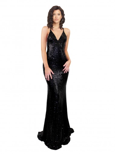 Affordable Sleek Fishtail Shaped Open Back Sequin Prom Dress Canada