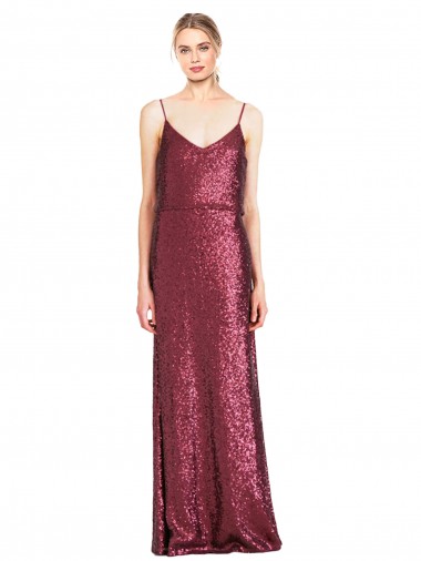 Affordable High Neck Halter Long Slim Sequin Prom Dress with V-Neck and Blouson Bodice Canada