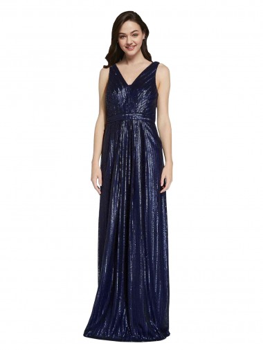 Affordable Long V-Neck Sparking Sequin Prom Dress with Low V-Back Canada