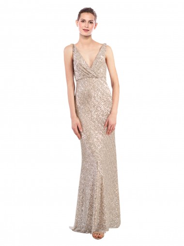 Affordable Faux Surplice V-Neck Slim Sparkling Sequin Prom Dress Canada