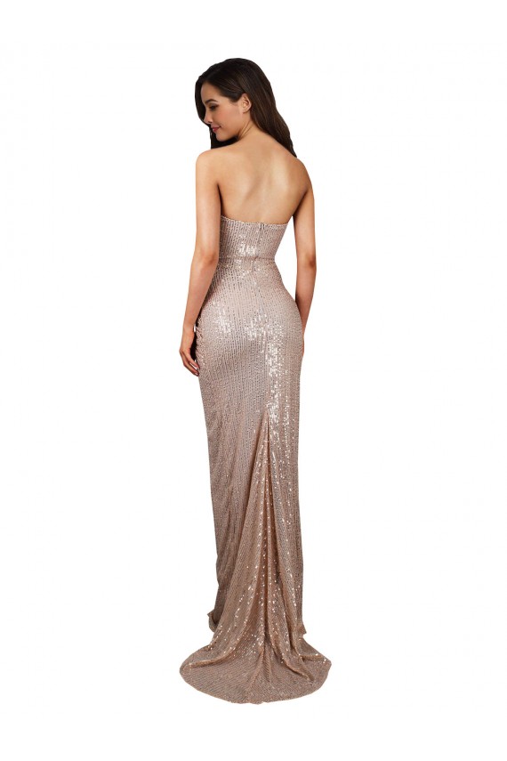 Affordable High Slit Scoop Neck Long Sequin Prom Dress Canada