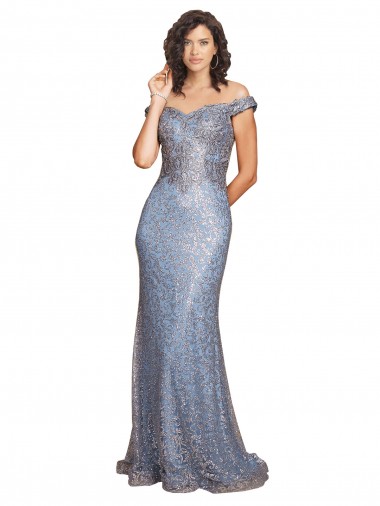 Affordable Off the Shoulder Sweetheart Neckline Sequin Prom Dress with Thigh High Slit Canada