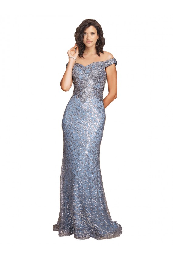 Affordable Off the Shoulder Sweetheart Neckline Sequin Prom Dress with Thigh High Slit Canada