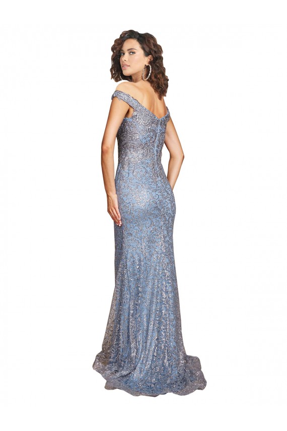 Affordable Off the Shoulder Sweetheart Neckline Sequin Prom Dress with Thigh High Slit Canada