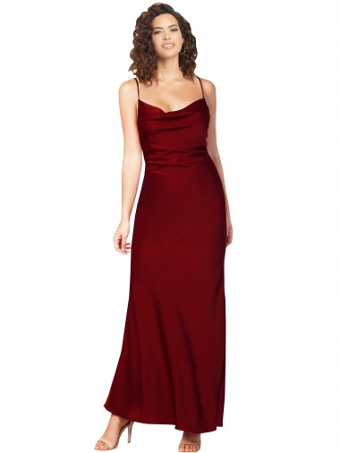 Affordable Cowl Neck Low Back Silky Satin Prom Dress with Thin Back Straps Canada