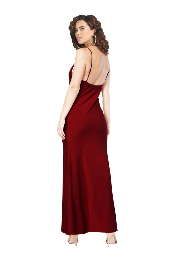 Affordable Cowl Neck Low Back Silky Satin Prom Dress with Thin Back Straps Canada