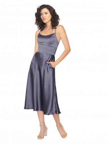 Affordable Midi Length Silky Satin Cocktail Prom Dress / Homecoming Dress with Open Tied Back Canada