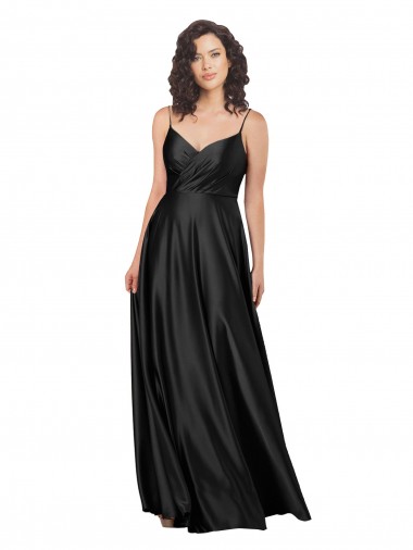 Affordable Full Length V-Neckline Silky Satin Prom Dress with Full Skirt Canada