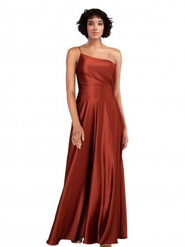 Affordable Sophisticated One Shoulder Silky Satin Prom Dress with Full Skirt Canada