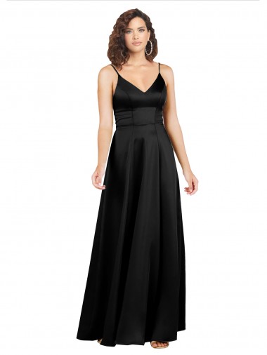 Affordable Silky Satin Floor-Length Long Prom Dress with V-Neckline Canada