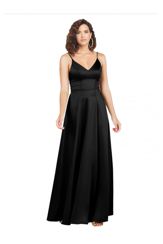 Affordable Silky Satin Floor-Length Long Prom Dress with V-Neckline Canada