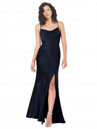 Affordable Draped Cowl Neck Silky Satin Prom Dress with Skirt Slit Canada