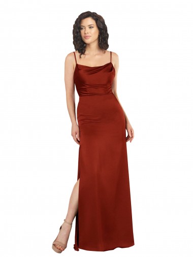 Affordable Floor-Length Silky Satin Prom Dress with Skirt Slit Canada