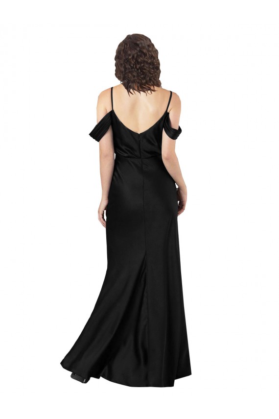 Affordable Off the Shoulder Sleeves Silky Satin Prom Dress with Skirt Slit Canada