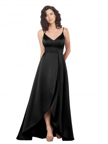 Affordable High Low V-Neckline Silky Satin Tulip Prom Dress with Wrap Skirt Canada