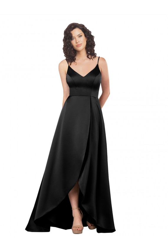 Affordable High Low V-Neckline Silky Satin Tulip Prom Dress with Wrap Skirt Canada