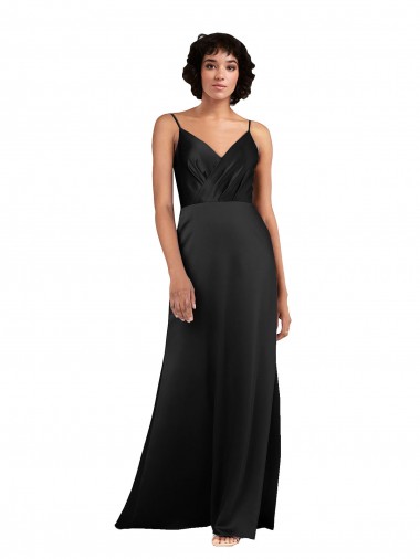 Affordable Full Length V-Neckline Silky Satin Prom Dress with Spaghetti Straps Canada