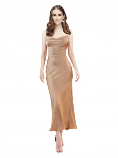 Affordable Cowl Neck Silky Satin Midi Length Cocktail Prom Dress / Homecoming Dress Low Back Canada