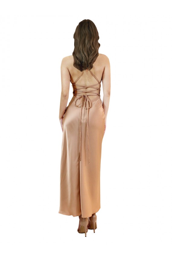 Affordable Cowl Neck Silky Satin Midi Length Cocktail Prom Dress / Homecoming Dress Low Back Canada