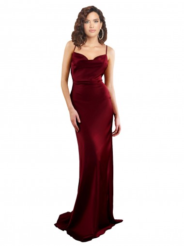 Affordable Cowl Neck Long Criss Cross Open Back Silky Satin Prom Dress Canada